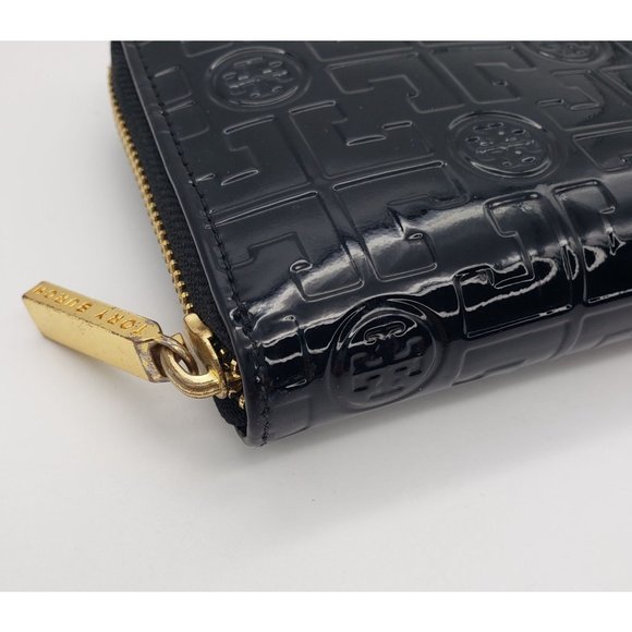 TORY BURCH Embossed Black Patent Leather T Logo Luxe Continental Wallet Clutch - Picture 7 of 14